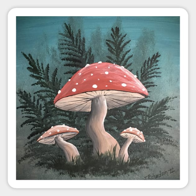 Cute Mushrooms and Ferns Sticker by SistersInArtN